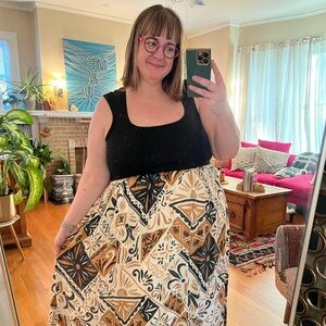 Anthropologie 1X black twofer dress with high low hem and pockets